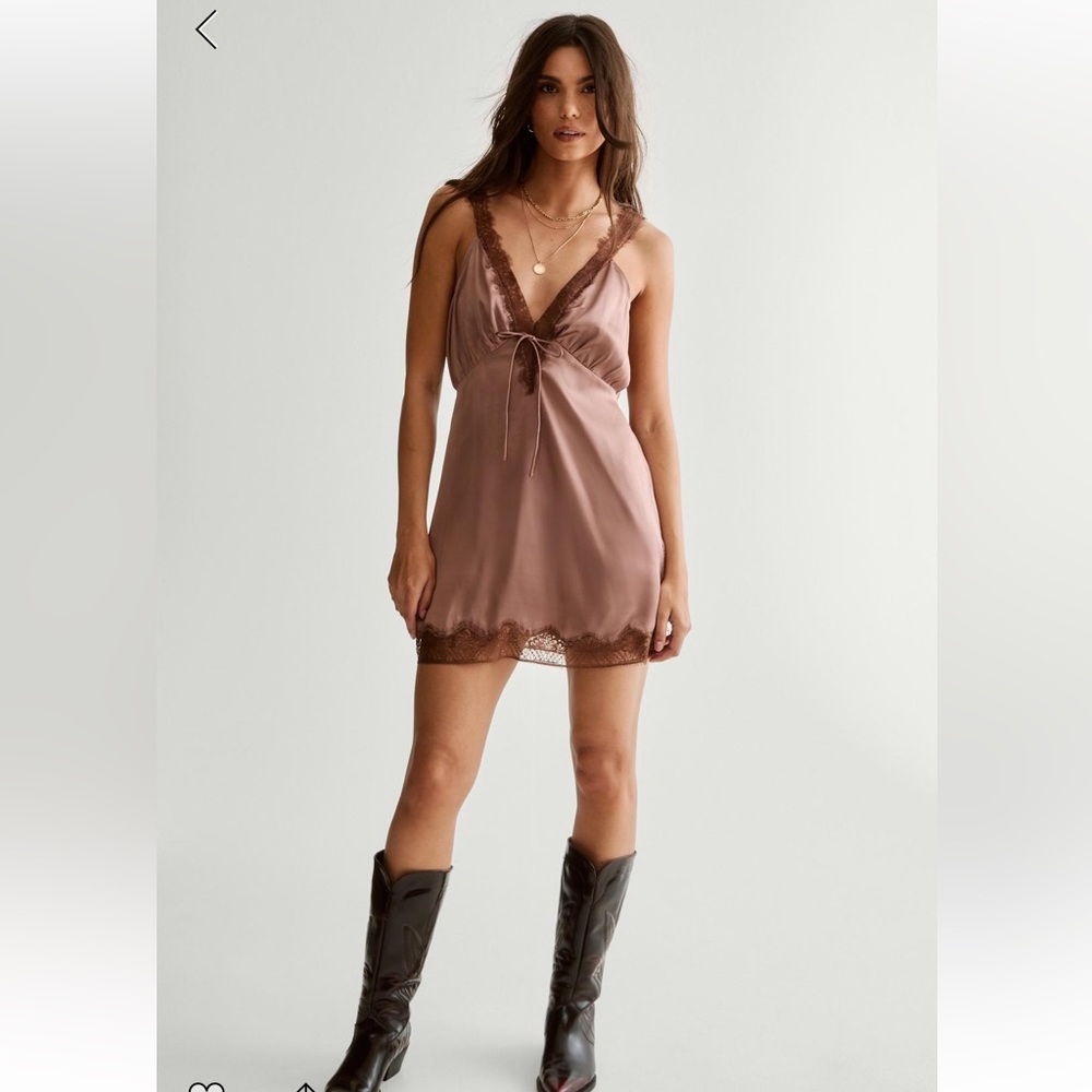 Nasty Gal Nessa Barrett Satin Lace Applique Tie Front Mini Dress - Picture 4 of 4